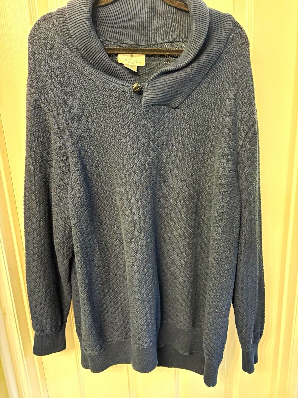 Oak Hill Navy Solid Cotton Knit Shawl Collar Button Pullover Sweater 3XLT